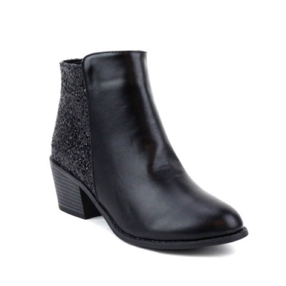 Ladies low chunky heels booties with glittery back